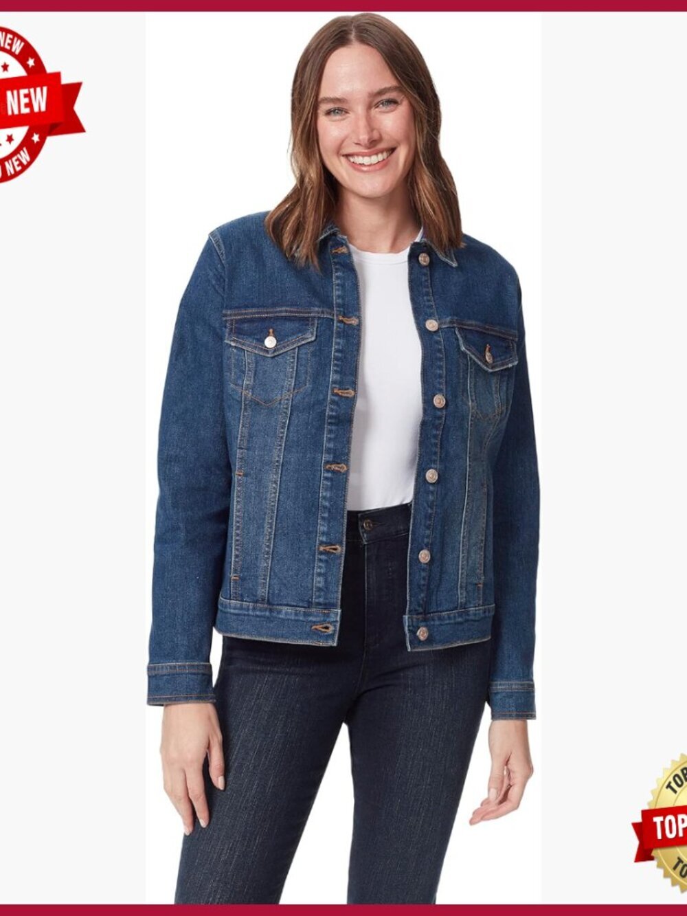 Button Down Denim Jean Jacket Regular Fit Functional Pockets